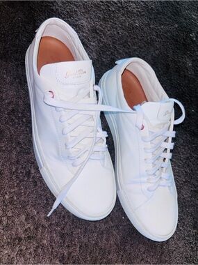 Good Man Brand Edge Leather Low-Top Sneakers - White, Men's Size 9.5